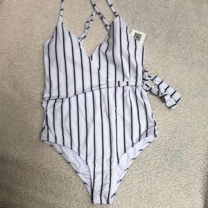 Black & White Striped Swimsuit